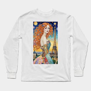Gustav Klimt's Parisian Reverie: Inspired Eiffel Tower Long Sleeve T-Shirt